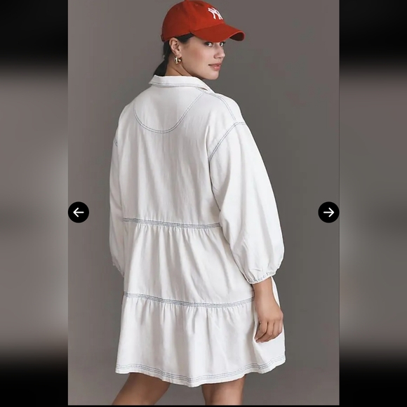 Maeve Denim Tiered Mini ShirtDress In White Sz 2X - Picture 3 of 10